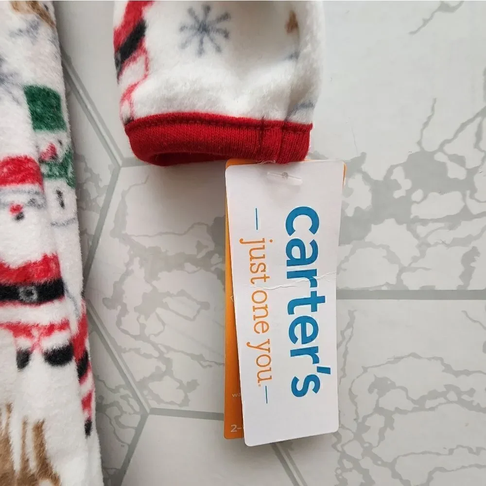 6M Carter's Just One You Baby Santa Christmas Fleece Footed Pajama - White